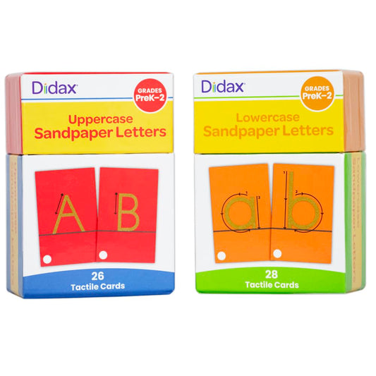 Didax Sandpaper Letters Boxed Set - 54 Tactile Alphabet Cards for Grades Pre-K to 1st - Uppercase & Lowercase Letter Resources for Learning
