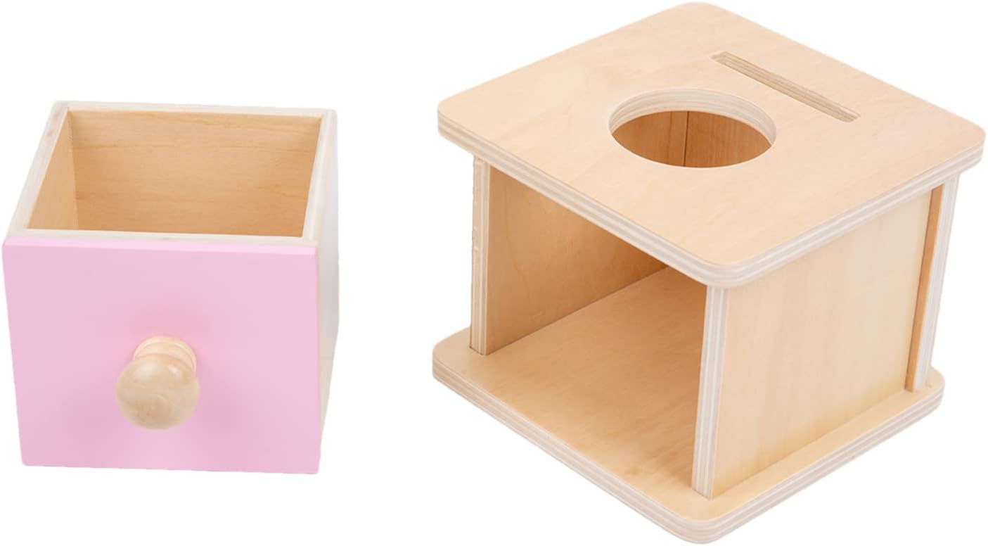 Adena Montessori Coin Box -Natural Wood Double-Sided Object Permanence Box Toy for 1-Year-Old Babies, Wooden Montessori Developmental Toy for 6-12 Month, Early Learning Gift