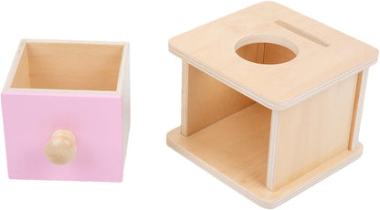 Adena Montessori Coin Box -Natural Wood Double-Sided Object Permanence Box Toy for 1-Year-Old Babies, Wooden Montessori Developmental Toy for 6-12 Month, Early Learning Gift