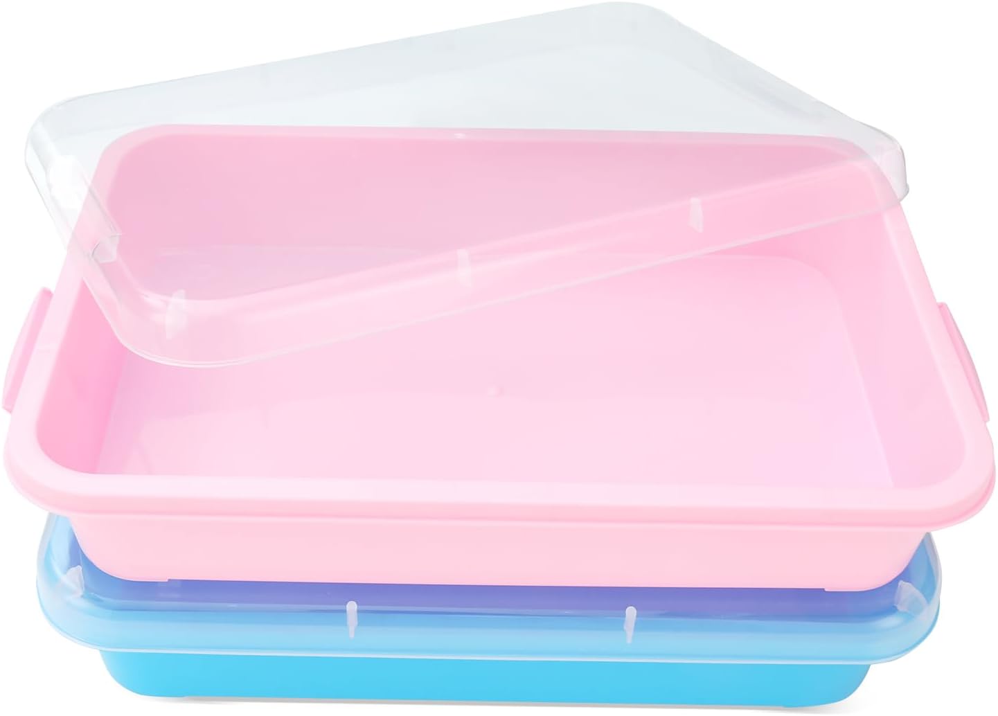 Sensory Bin Sand Tray with Lid for Toddlers 2 Pcs 15in Portable Sandbox Toy Large Plastic Tray for Kids 3 4 5 6 Fill with Sand, Water, Beads, and More (Green+Blue)