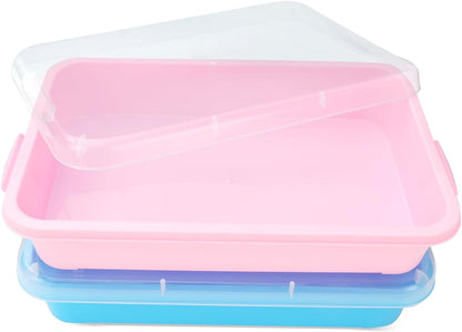 Sensory Bin Sand Tray with Lid for Toddlers 2 Pcs 15in Portable Sandbox Toy Large Plastic Tray for Kids 3 4 5 6 Fill with Sand, Water, Beads, and More (Green+Blue)