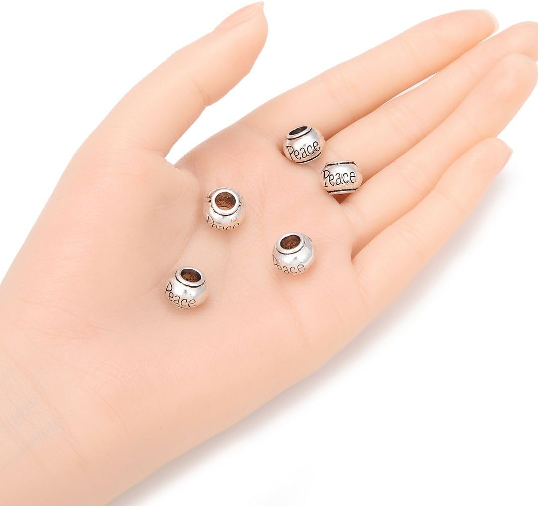 40pcs Live Love Laugh Large Hole Loose Beads (4.5mm Hole) Antique Silver Metal Spacer for DIY Craft Jewelry Making MEC-C9