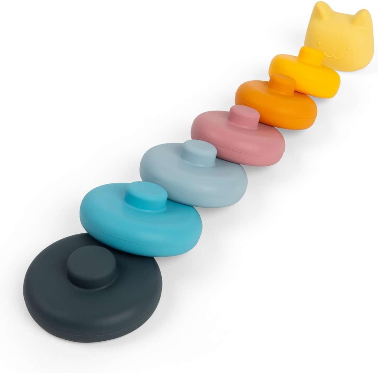 Bigjigs Toys Silicone Stacking Cat - 7pcs Rainbow Animal Stacker Toy, Montessori Activity, Babies & Toddlers Early Learning, Made from 100% Silicone, Gifts for 5 Month Olds +