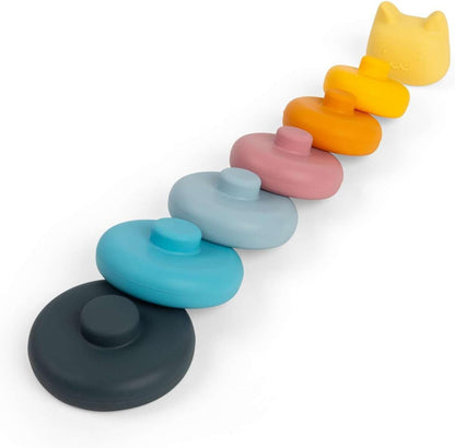 Bigjigs Toys Silicone Stacking Cat - 7pcs Rainbow Animal Stacker Toy, Montessori Activity, Babies & Toddlers Early Learning, Made from 100% Silicone, Gifts for 5 Month Olds +