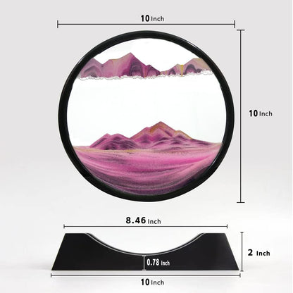 3D Dynamic Sand Art Liquid Motion, Moving Sand Art Picture Round Glass 3D Deep Sea Sandscape in Motion Display Flowing Sand Frame Relaxing Desktop Home Office Work Decor (12“, Pink)