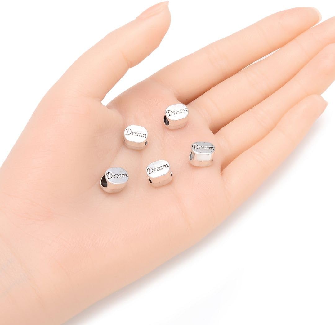 40pcs Live Love Laugh Large Hole Loose Beads (4.5mm Hole) Antique Silver Metal Spacer for DIY Craft Jewelry Making MEC-C9