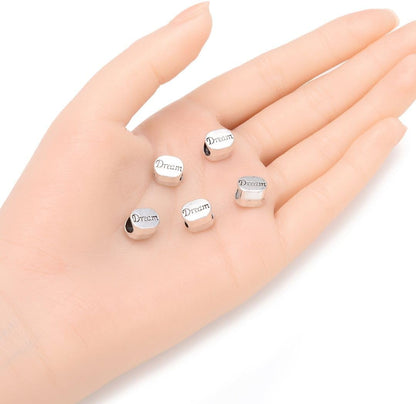 40pcs Live Love Laugh Large Hole Loose Beads (4.5mm Hole) Antique Silver Metal Spacer for DIY Craft Jewelry Making MEC-C9