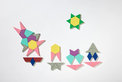 Math for Love 21st Century Pattern Blocks - Set of 132 Colorful Wooden Blocks in Eight Shapes for Creative STEAM Play at Home or School