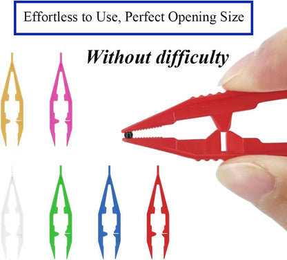 Ckyleole 9 Pieces 3 Colors Plastic Tweezers 4.13 Inch Craft Tweezers Forceps Thickened Plastic Sturdy Fine Motor Skill Learning for Perler Beads Jewelry Making Family Classroom School