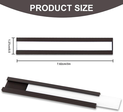 50 Pack Magnetic Label Holders, 'C' Channel Magnets Card Holders with Dry Erase Insert Label Card for Metal Racks and Shelves (1" x 2")
