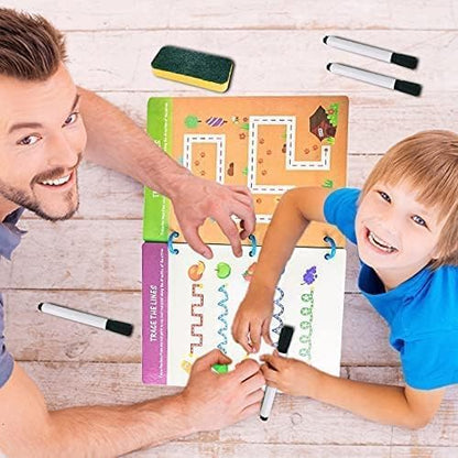 Tiiano Preschool Learning Activities for 3+ Year Olds, Toddler Handwriting Practice Workbook with 4 Dry Erase Markers, Montessori Learning for Ages 3+, Kindergarten Readiness