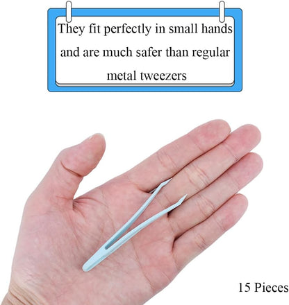 15 Pieces Blue Plastic Tweezers 3.14 Inch Craft Tweezers Forceps Thickened Plastic Sturdy Fine Motor Skill Learning for Perler Beads Jewelry Making Family Classroom School Ckyleole