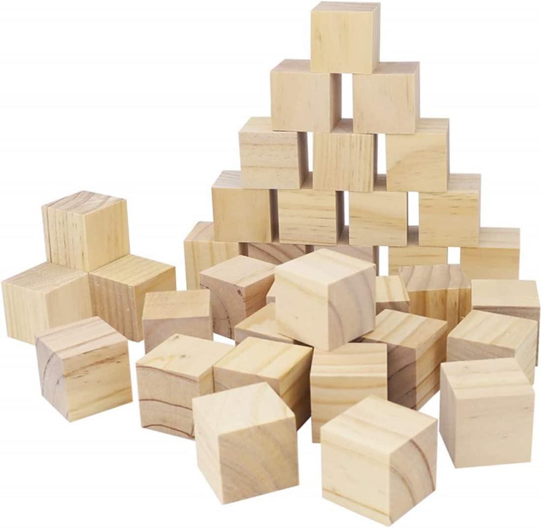 Wood Blocks for Crafts, Unfinished Wood Cubes, 2 Inch Natural Wooden Blocks, Pack of 8 Wood Square Blocks, Wooden Cubes for Arts and Crafts and DIY Projects