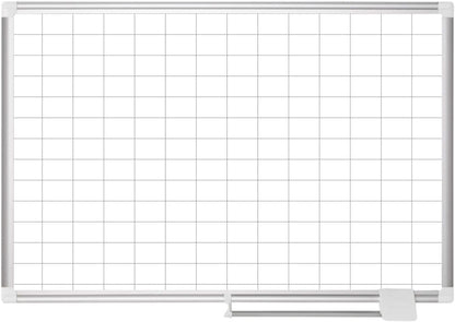 MasterVision gridded Magnetic Steel Dry Erase Planning Board, 1 x 2 Grid, 36 x 24, White Surface, Silver Aluminum Frame