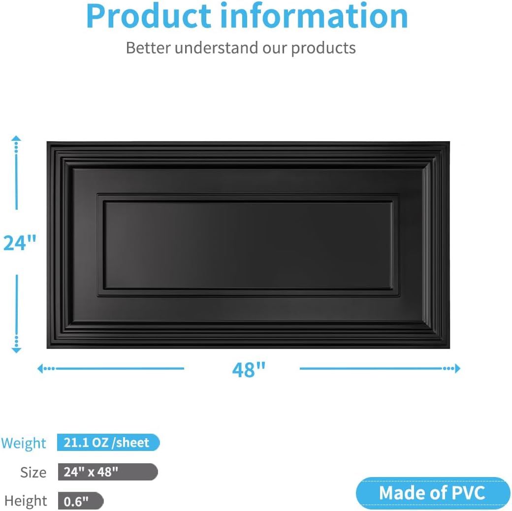 Art3d PVC Ceiling Tiles, 2'x2' Plastic Sheet in Black (12-Pack)