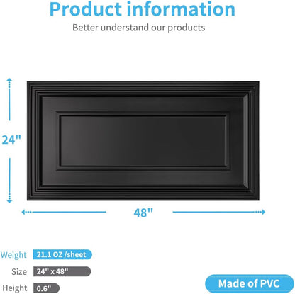 Art3d PVC Ceiling Tiles, 2'x2' Plastic Sheet in Black (12-Pack)
