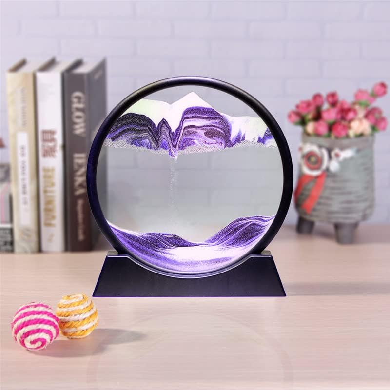 Arthink Moving Sand Art Picture in Motion Round Glass 3D Deep Sea Landscape, Dynamic Sand Art Sandscapes, Sensory Relaxing Desktop