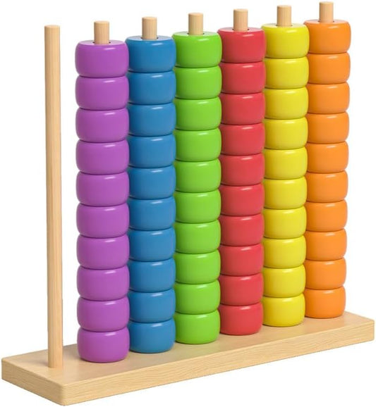 Wooden Color Match Challenge Game: Fast-Paced Rainbow Ring Stacking Puzzle Game for Learning & Sorting Color - Competitive Tabletop Brain Games for Family Fun and Strategy Lovers (1PCS)