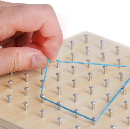 Kizh Wooden Geoboard Math Manipulative Material Graphical Geo Board Montessori Educational Toys Array Block Pattern Cards and Rubber Bands STEM Puzzle Matrix 8x8 Brain Teaser Toys