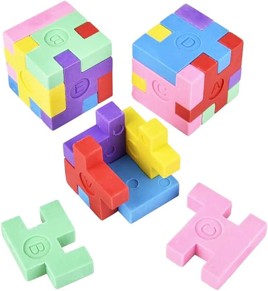 The Dreidel Company Colorful Puzzle Cube Eraser, Miniature Pencil Erasers, School Supplies, Brain Teasers Party Favor (12-Pack)