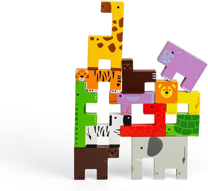 Bigjigs Toys Animal Lock-a-Block Puzzle - 11 Piece Building Block Puzzle & Stacking Animals Toy in One, Puzzle Games for 3 4 5 Year olds, Tangram Puzzles for Kids