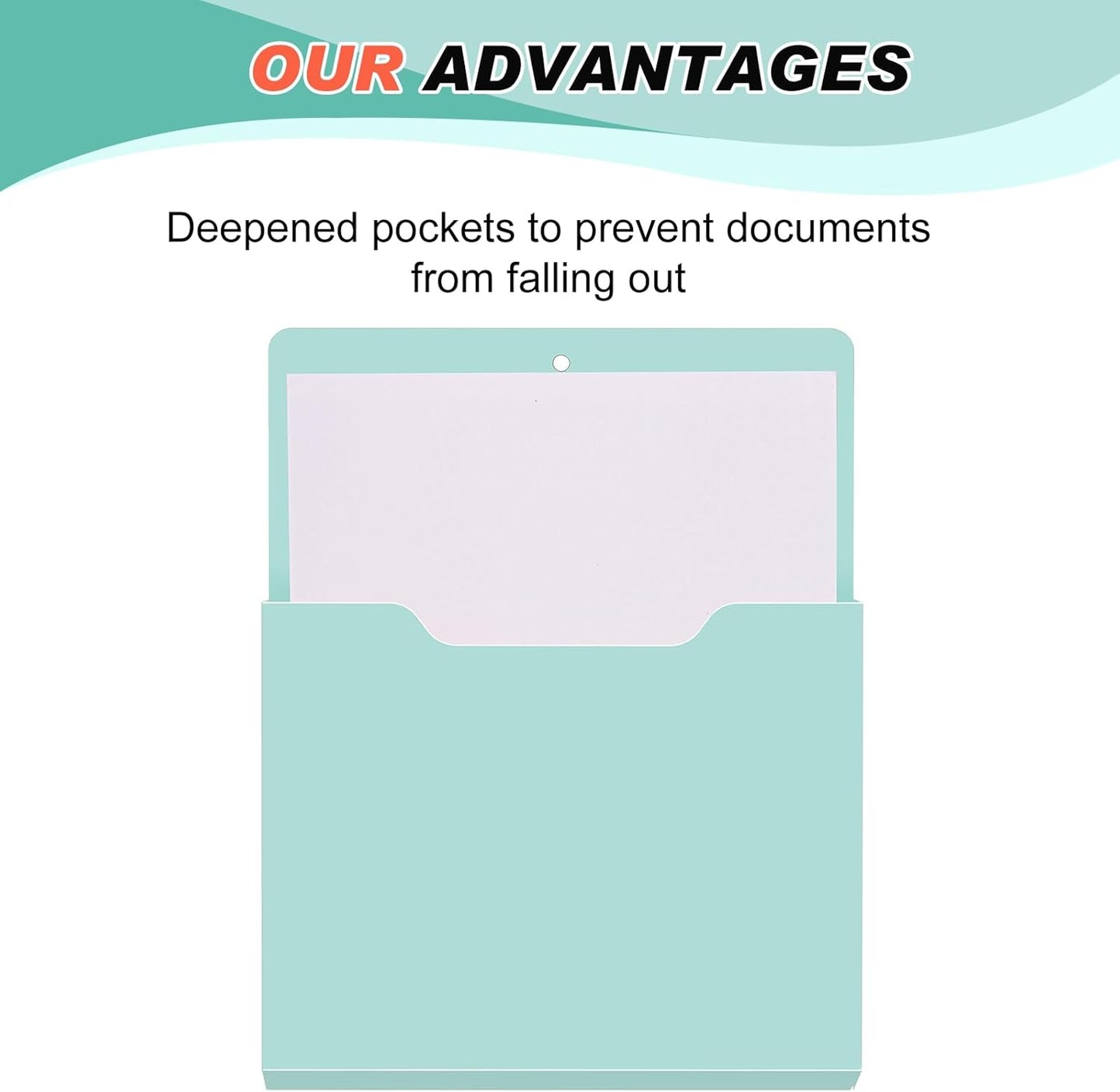 Fuutreo 6 Pcs Magnetic Wall File Organizer Magnetic Wall File Holder Refrigerator Magazine Holder for Mail Letters Paper(Aqua Green,Vertical-large)