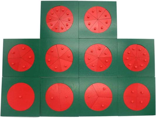Mfumyy Montessori Wooden Circular Fractions Puzzles Board 10 Pack Learn Fractions Knob Puzzle Early Math Sensorial Education Toys for 3-6 Years
