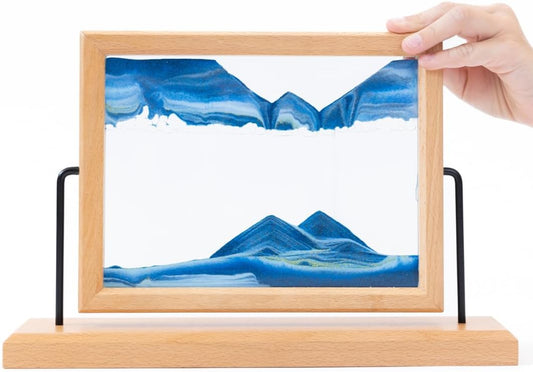 Moon Street Moving Sand Art Picture with Wooden Frame (360° Rotation) Customizable Flow Liquid Motion Sand Art - Glass and Sand Art - Relaxing Office and Home Decor - Increase Mindfulness and Zen
