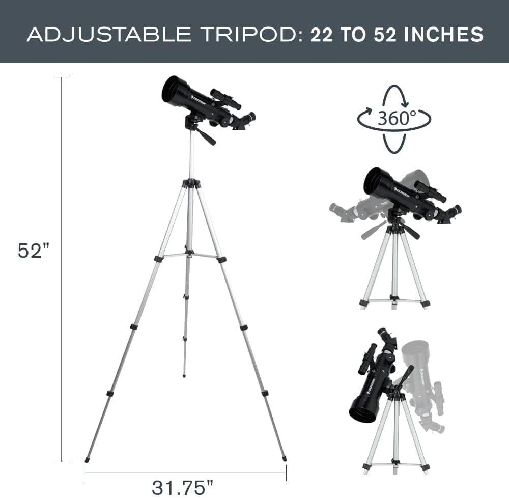 Celestron Travel Scope 70 Portable Refractor Telescope – 70mm Aperture, Fully-Coated Glass Optics – Includes Tripod, Backpack & Software – Ideal for Beginners & Travel