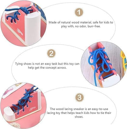 Mikily‘s Learn to Tie Shoes for Kids with Wooden Lacing Shoe Tying Kids Shoe Tying Practice Kit with Wooden Toys Blue