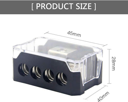 3 Way Power Distribution Block, 0/2/4 AWG Gauge in, 4/8/10 Gauge Out, Car Audio Stereo Amp Distribution Connecting Block for Audio Splitter (1x0GA+3x4GA) 2 Pack