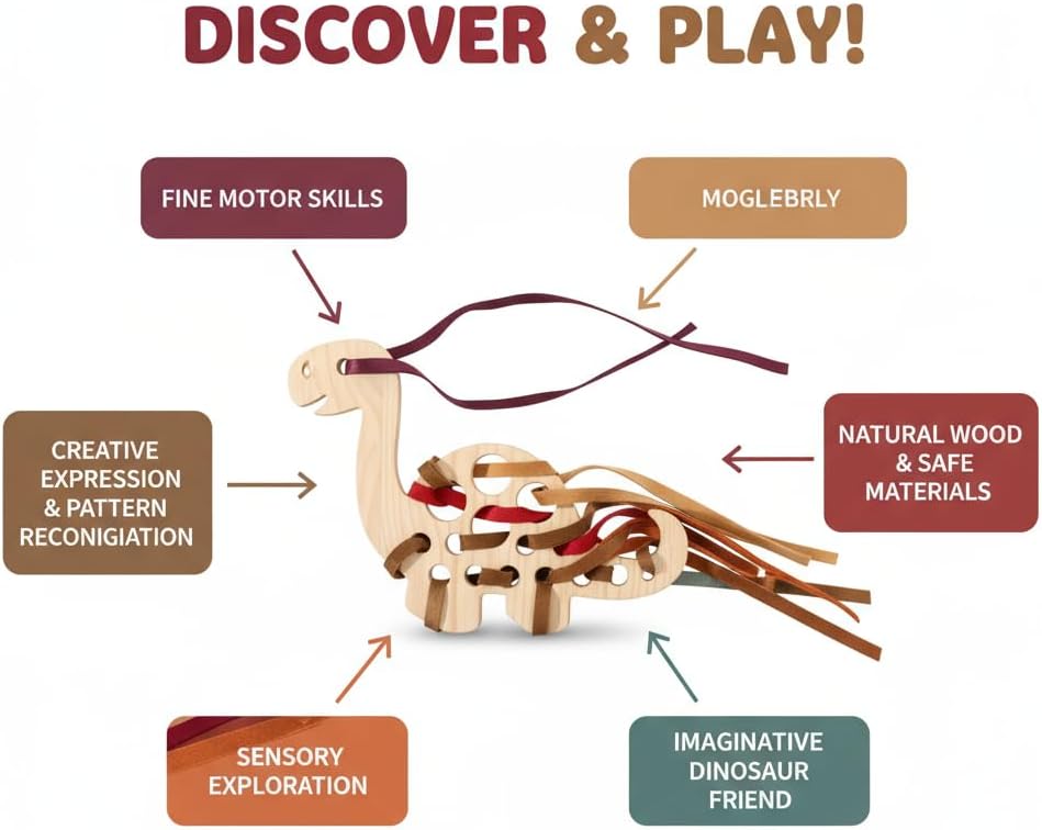 Eray Wooden Unicorn Lacing Montessori braiding Toys for Kids DIY Toy Plane Activities Car Travel Toy Educational Learning Threading for Fine Motor Skills
