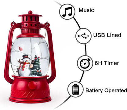 Musical Christmas Snow Globes Lantern, 7.87" Lighted Electric Snowglobes with 8 Holiday Songs 6H Timer Dual Power, Snowman Christmas Ornaments Snow Globe for Kids Adults Xmas Decor Gifts for Men Women