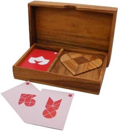 Logic Heart Tangram Set with Play Cards Wooden Puzzle Game