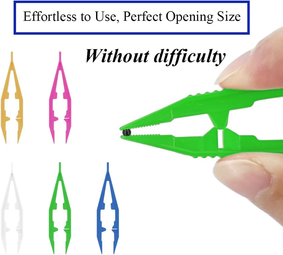 Ckyleole 9 Pieces 3 Colors Plastic Tweezers 4.13 Inch Craft Tweezers Forceps Thickened Plastic Sturdy Fine Motor Skill Learning for Perler Beads Jewelry Making Family Classroom School