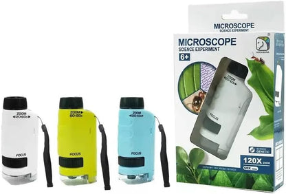 Pocket Microscope, 60x -120x, Portable Microscope for Kids with LED Lights, Handheld Microscope for Kids Student Adults Microbiological Observation Lab Study, Educational Kit