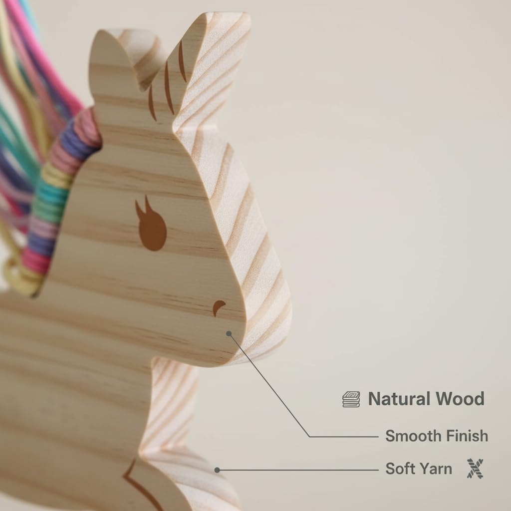 Eray Wooden Unicorn Lacing Montessori braiding Toys for Kids DIY Toy Plane Activities Car Travel Toy Educational Learning Threading for Fine Motor Skills