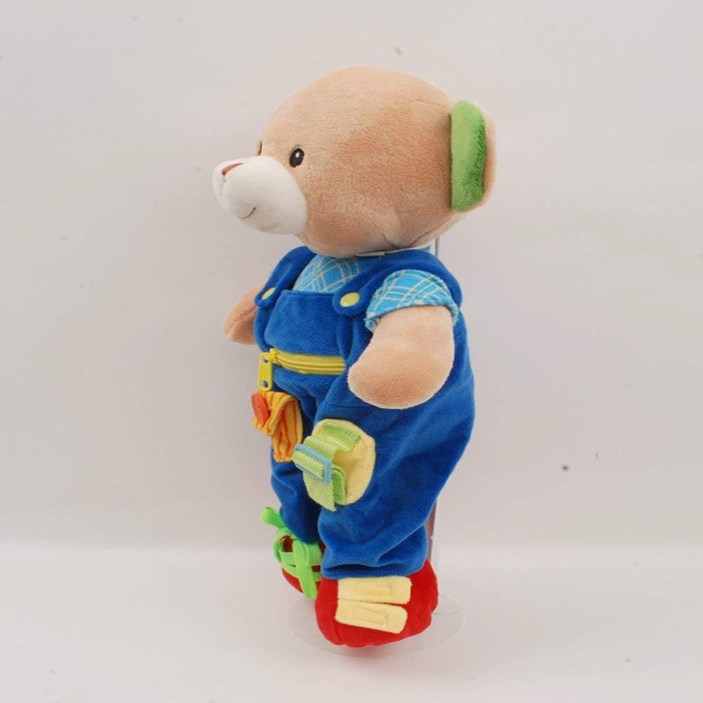 Linzy Personalized 16’’ Soft Educational Teddy Bear with Removable Outfit – Plush Learning Toy with Buttons Zippers Snaps for Toddlers Kids – Fine Motor Skills, Problem Solving Practice