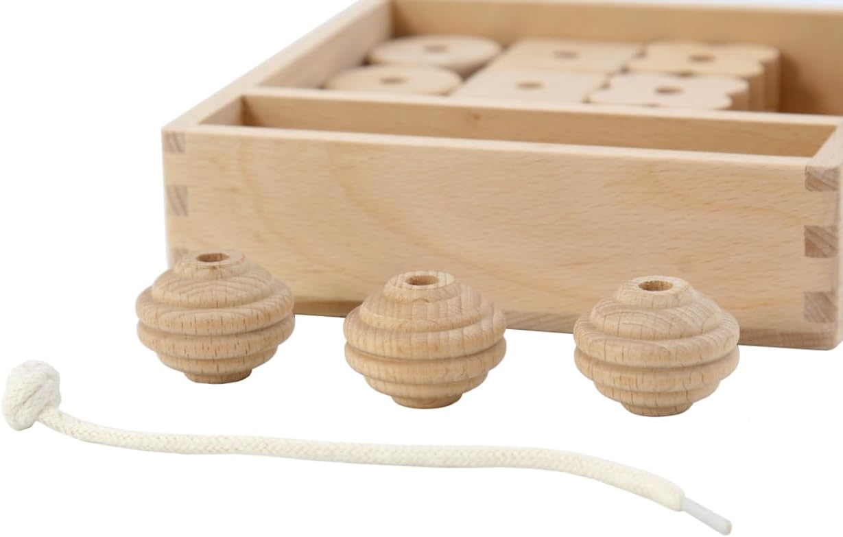 Kiddison Lacing Bead 27 Large Wooden Beads 1 Lace for Toddlers 2-4 – Large Wooden Threading & Stringing Toy with Tray – Fine Motor Skills Activity for Preschool & Occupational Therapy