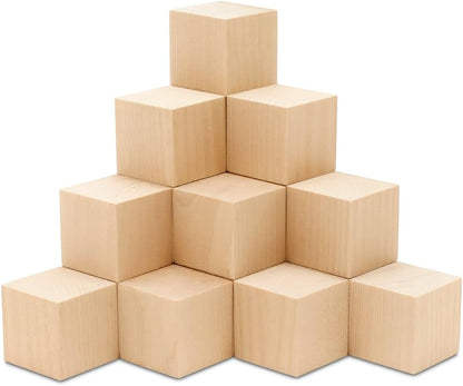 DIY Wooden Cubes 3-inch, Pack of 10 Large Wooden Blocks, Unfinished Wood Blocks for Crafts, STEM, Dice, and Building Blocks for Stacking, by Woodpeckers