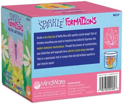 MindWare Sparkle Formations Crystal Butterflies Science Kit with Crystal Growing Experiment for Kids Ages 8 and Up, Grow and Display Colorful Crystal Wings, Includes 2 Butterfly Models