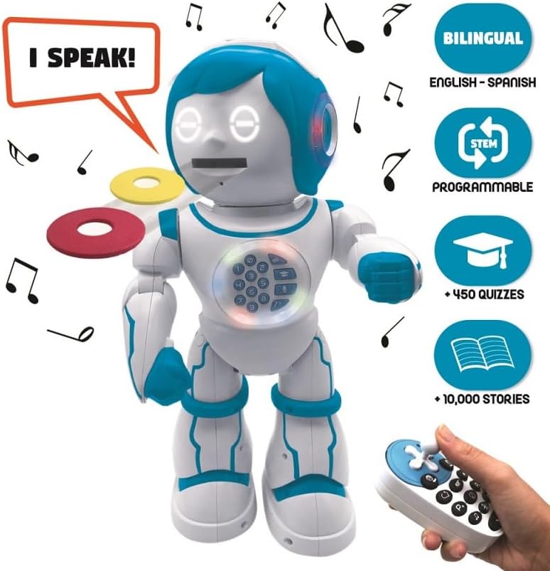 LEXiBOOK, Powerman Neo, My Robot Full of Technology, Remote Control and Gesture Control, Educational Activities in English, Programmable, Music and Dance, Sound and Light Effects, Blue/White, ROB18EN