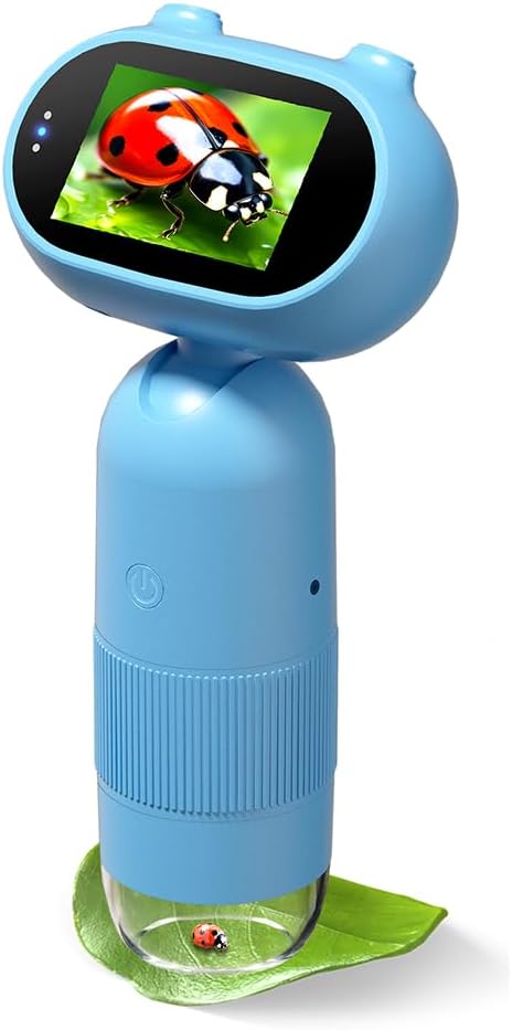 Kids Microscope 1000X Portable Microscope for Kids, Slides Digital with 2" Screen, Mini Handheld Magnifier, Pocket Coin Magnifying Glass with Light, HD 16MP Camera and 1080P Video