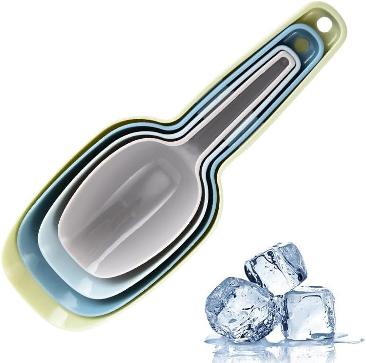 Set of 4 Plastic Ice Scoops, Kitchen Multipurpose Food Scoops for Canisters, Freezer, Flour, Dry Foods, Coffee Beans, Pop Corn, Pet Food (Mix 4 (Set of 4), 150ml, BPA-Free, Dishwasher Safe)
