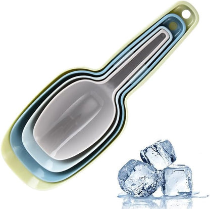 Set of 4 Plastic Ice Scoops, Kitchen Multipurpose Food Scoops for Canisters, Freezer, Flour, Dry Foods, Coffee Beans, Pop Corn, Pet Food (Mix 4 (Set of 4), 150ml, BPA-Free, Dishwasher Safe)