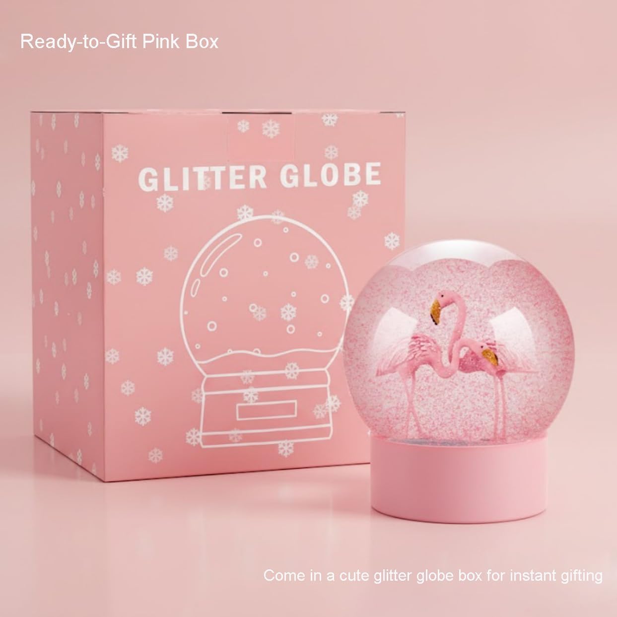 Flamingo Snow Globe for Adults, Christmas Snow Globes for Girls Kids Women, 100MM Glitter Snowglobe Gifts for Valentines Halloween Birthday Table Decor