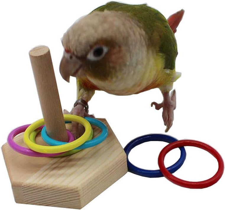 QBLEEV Bird Training Ring Toy, Parrot Trick Tabletop Toys, Educational Stacking Color Rings, Cage Toys