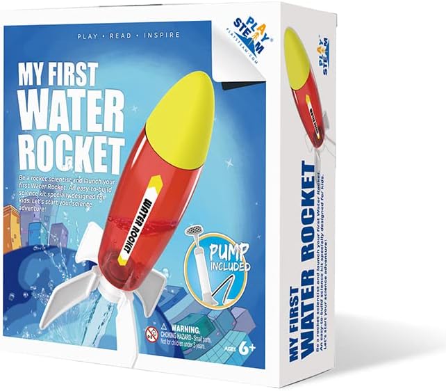 PLAYSTEM Outdoor Water Powered Rocket Physics Learning Set-with Tail, Body and Pump DIY Rocket Science Experiment Kit- Space STEM Outdoor Toys Gift for Kids,Teens, Boys & Girls