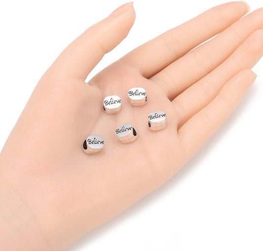 40pcs Live Love Laugh Large Hole Loose Beads (4.5mm Hole) Antique Silver Metal Spacer for DIY Craft Jewelry Making MEC-C9