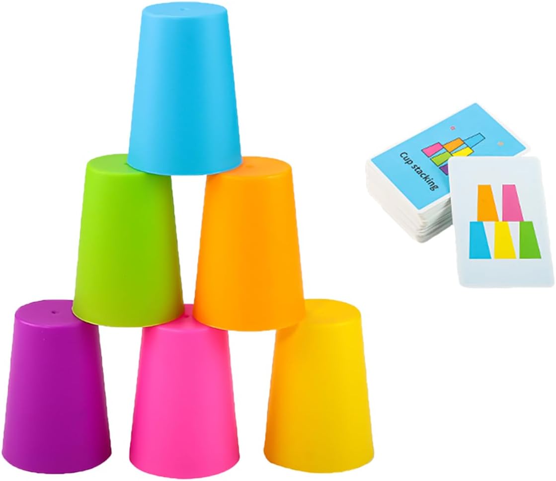Quick Cups Games for Kids Intellectual Flying Stack Cups,Stacking Cups Games Parent-Child Interactive Game with 24 Picture Cards, 30 Cups